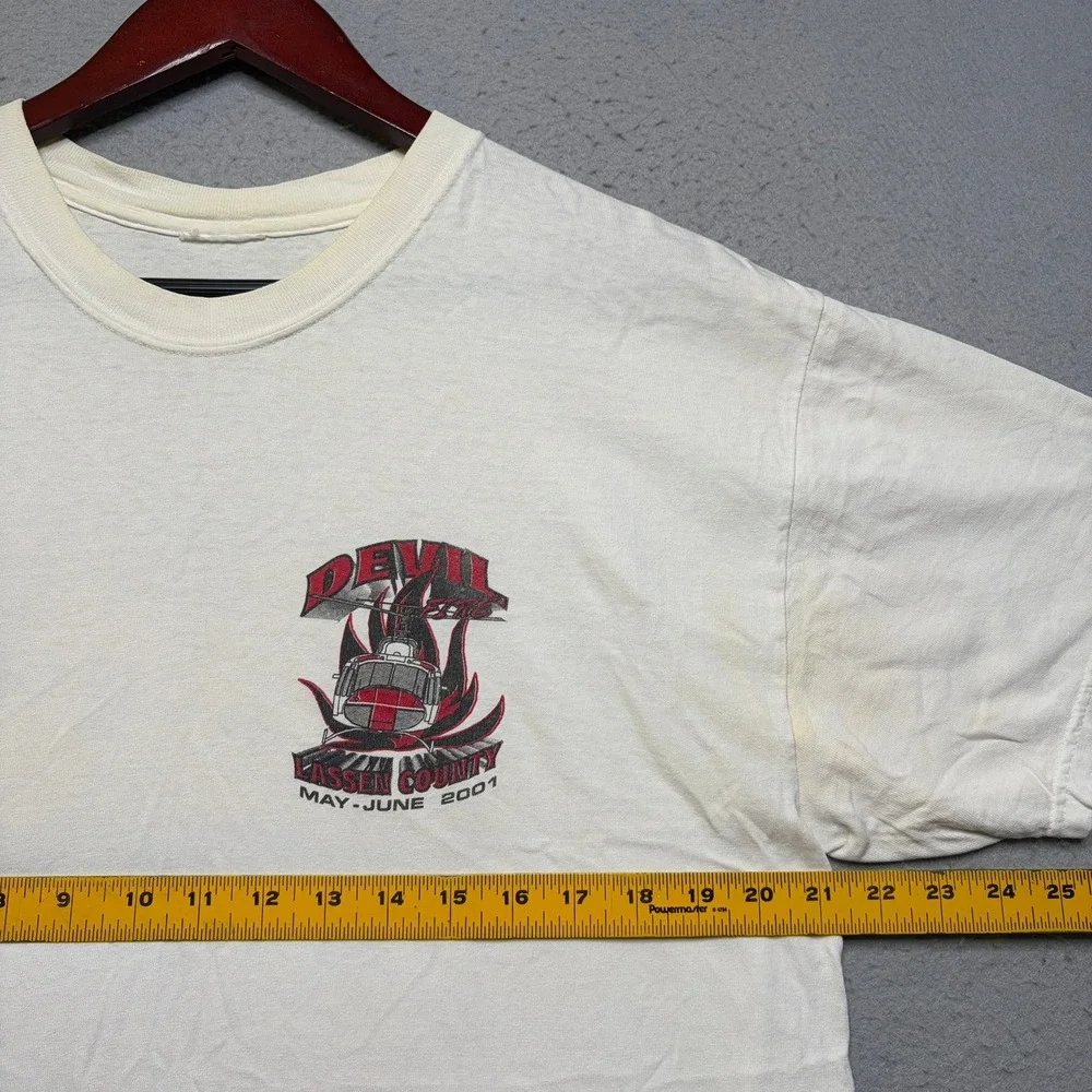 Vintage California Fire T-Shirt Men Large White 2001 Devil Fire Lassen County